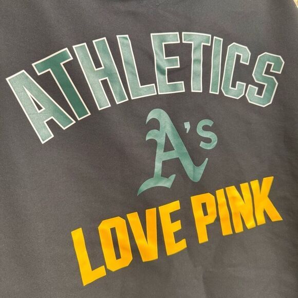 PINK Victorias Secret Black MLB Oakland A's Pullover Windbreaker Jacket Large - Picture 8 of 8